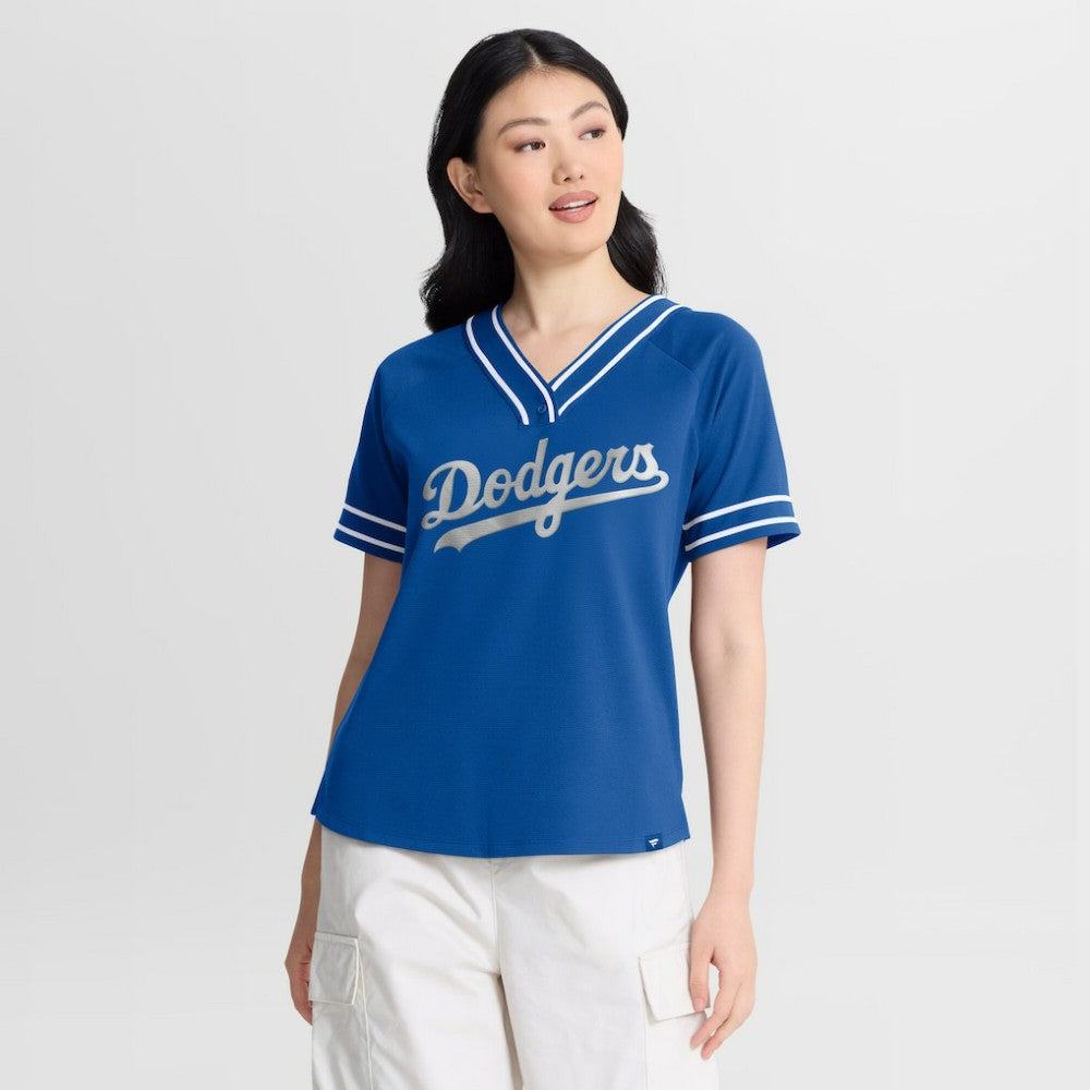 Los Angeles Dodgers Fanatics Women's Diva Race Ahead Raglan V-Neck T-Shirt - Royal - Fanatics Sale
