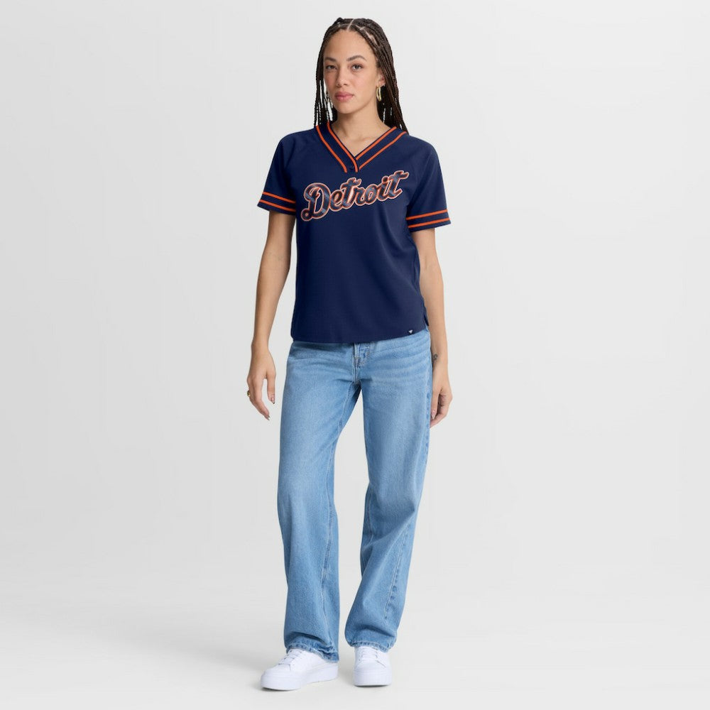 Detroit Tigers Fanatics Women's Diva Race Ahead Raglan V-Neck T-Shirt - Navy - Fanatics Sale