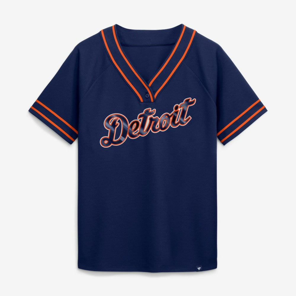 Detroit Tigers Fanatics Women's Diva Race Ahead Raglan V-Neck T-Shirt - Navy - Fanatics Sale