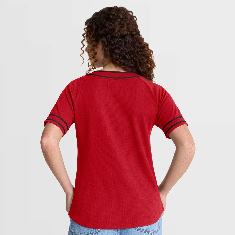 Cincinnati Reds Fanatics Women's Diva Race Ahead Raglan V-Neck T-Shirt - Red - Fanatics Discount