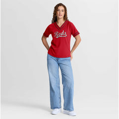 Cincinnati Reds Fanatics Women's Diva Race Ahead Raglan V-Neck T-Shirt - Red - Fanatics Discount