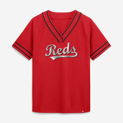 Cincinnati Reds Fanatics Women's Diva Race Ahead Raglan V-Neck T-Shirt - Red - Fanatics Discount