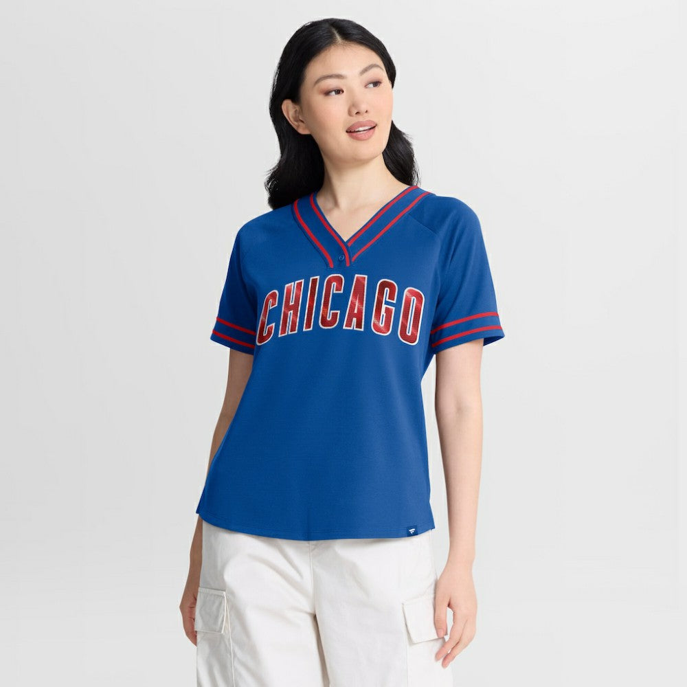 Chicago Cubs Fanatics Women's Diva Race Ahead Raglan V-Neck T-Shirt - Royal - Fanatics Sale