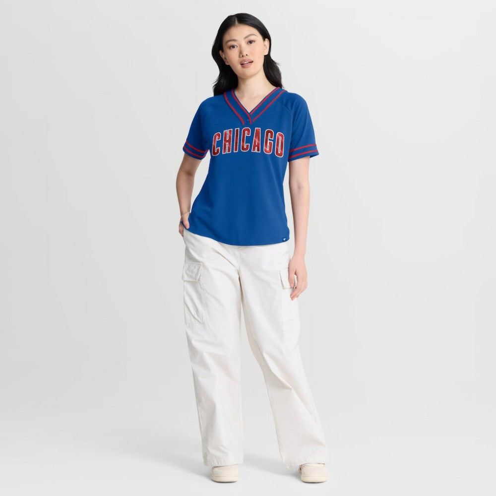 Chicago Cubs Fanatics Women's Diva Race Ahead Raglan V-Neck T-Shirt - Royal - Fanatics Sale
