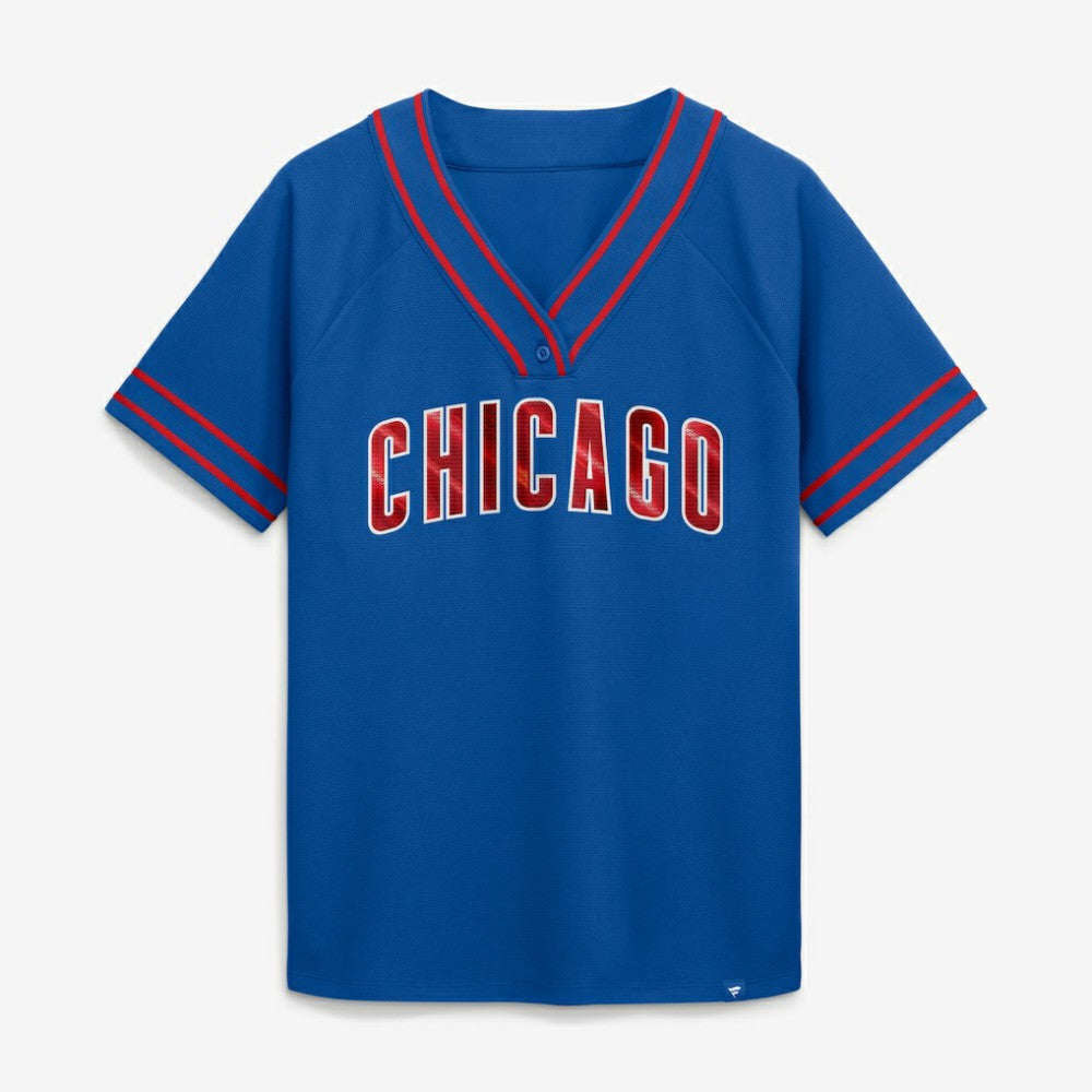 Chicago Cubs Fanatics Women's Diva Race Ahead Raglan V-Neck T-Shirt - Royal - Fanatics Sale