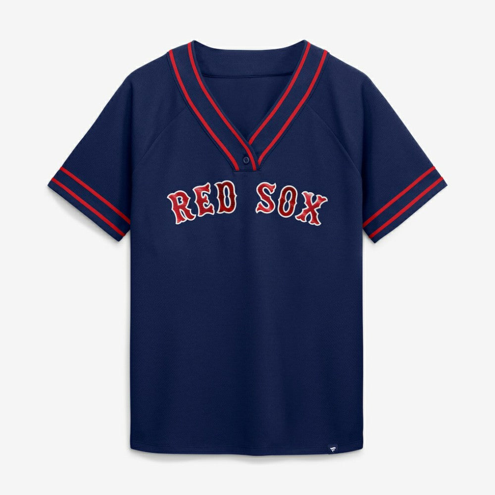 Boston Red Sox Fanatics Women's Diva Race Ahead Raglan V-Neck T-Shirt - Navy - Fanatics Discount