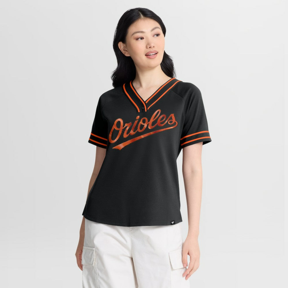 Baltimore Orioles Fanatics Women's Diva Race Ahead Raglan V-Neck T-Shirt - Black - Fanatics on Sale