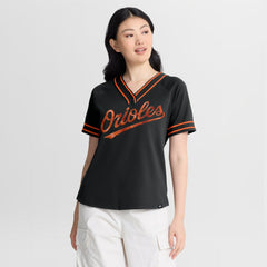 Baltimore Orioles Fanatics Women's Diva Race Ahead Raglan V-Neck T-Shirt - Black - Fanatics on Sale