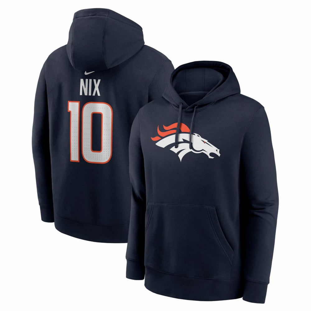 Nike Bo Nix Denver Broncos Name & Number Fleece Hoodie Navy