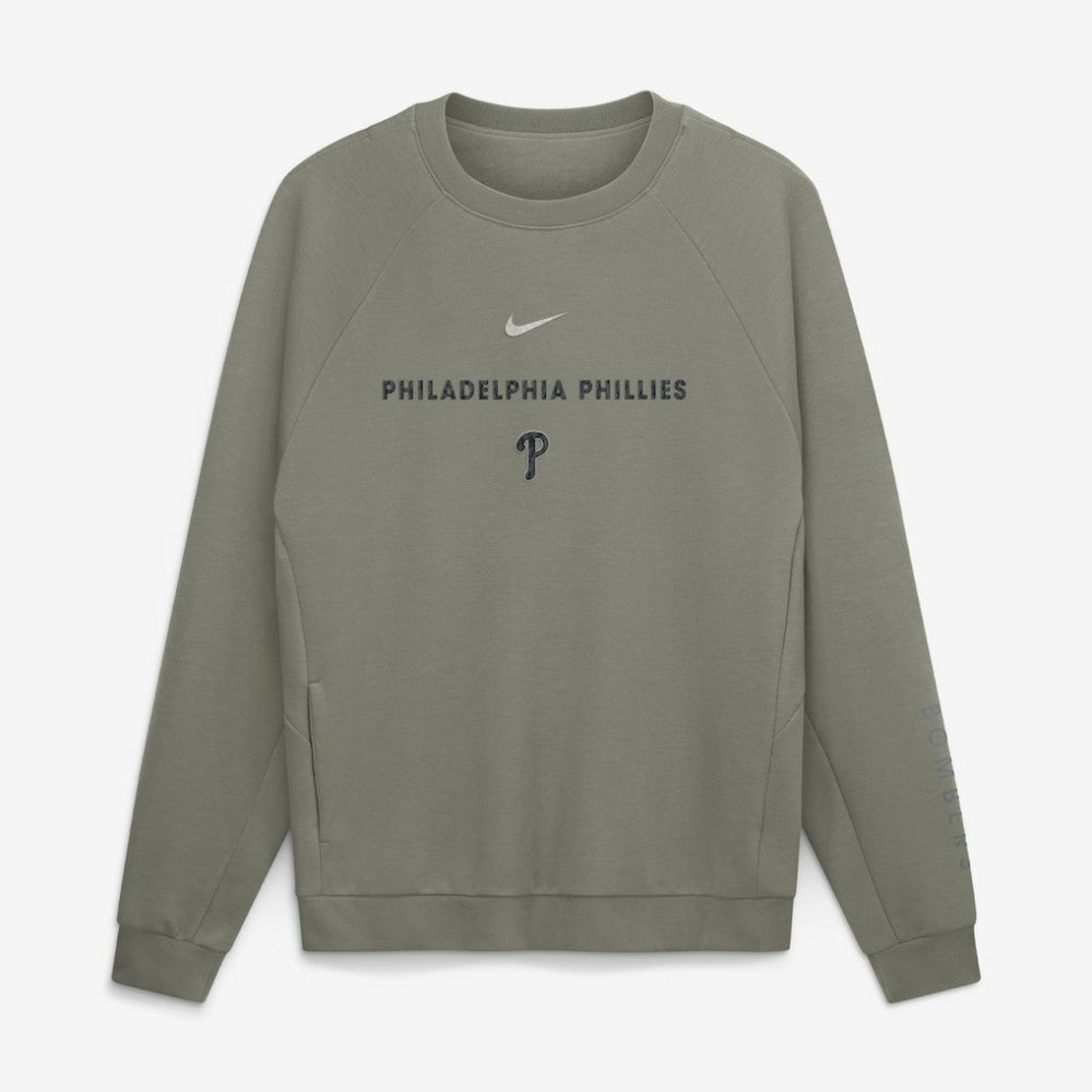 Philadelphia Phillies Nike Statement Primary Raglan Dri-FIT Sweatshirt - Olive - Nike Lifestyle