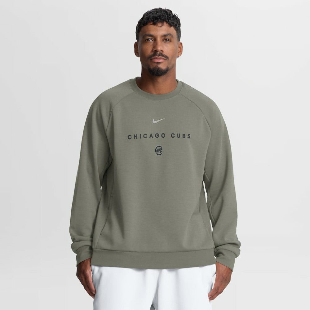 Chicago Cubs Nike Statement Primary Raglan Dri-FIT Sweatshirt - Olive - Nike Discount