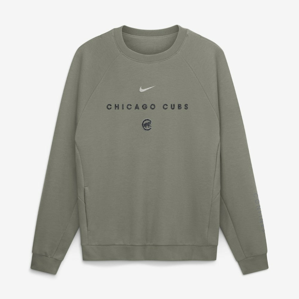 Chicago Cubs Nike Statement Primary Raglan Dri-FIT Sweatshirt - Olive - Nike Discount