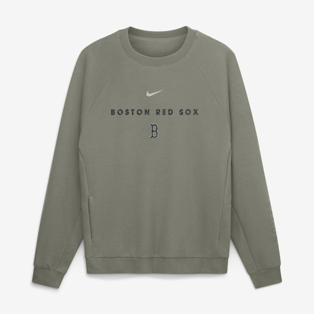 Boston Red Sox Nike Statement Primary Raglan Dri-FIT Sweatshirt - Olive - Nike Discount