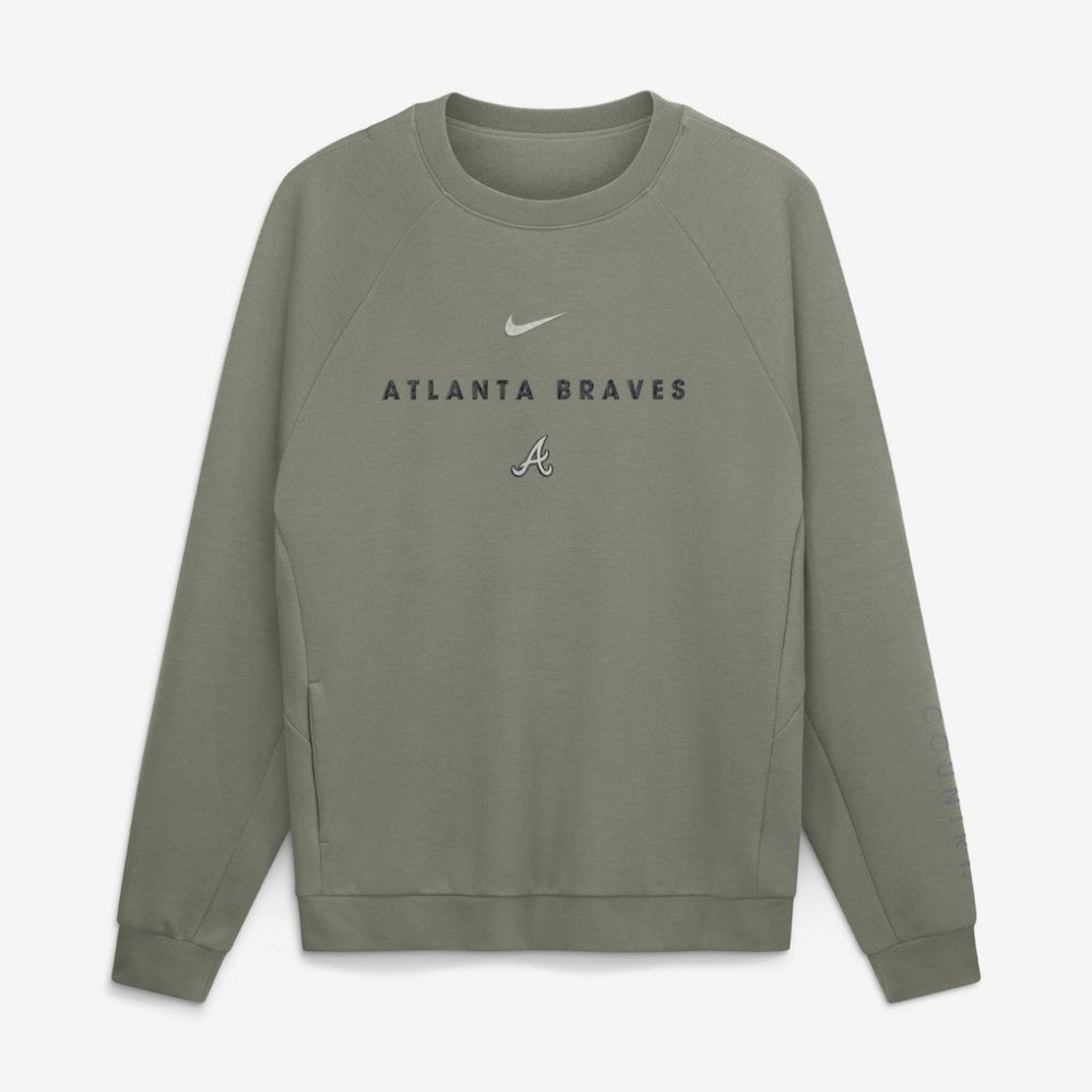 Atlanta Braves Nike Statement Primary Raglan Dri-FIT Sweatshirt - Olive - Nike Lifestyle