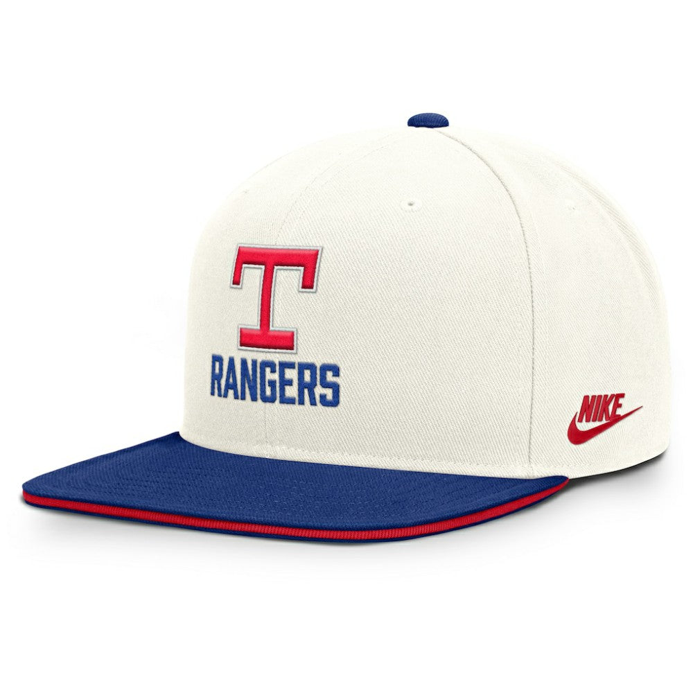 Texas Rangers Nike Cooperstown Pro Dri-FIT Snapback Hat - Cream/Royal - Nike Discount