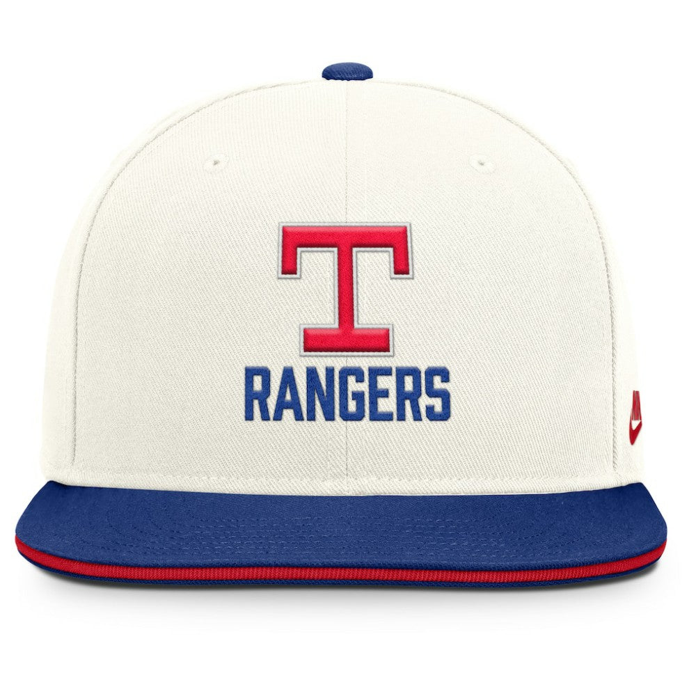 Texas Rangers Nike Cooperstown Pro Dri-FIT Snapback Hat - Cream/Royal - Nike Discount