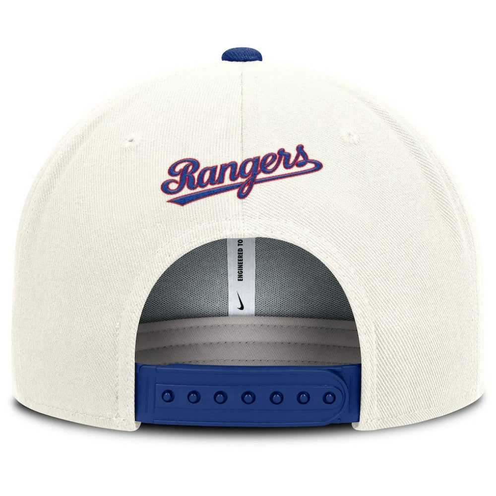 Texas Rangers Nike Cooperstown Pro Dri-FIT Snapback Hat - Cream/Royal - Nike Discount
