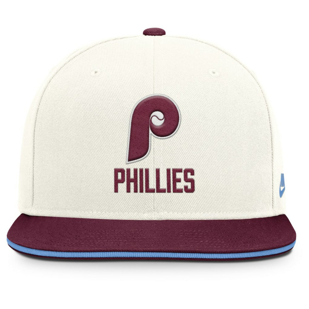 Philadelphia Phillies Nike Cooperstown Pro Dri-FIT Snapback Hat - Cream/Burgundy - Nike on Sale