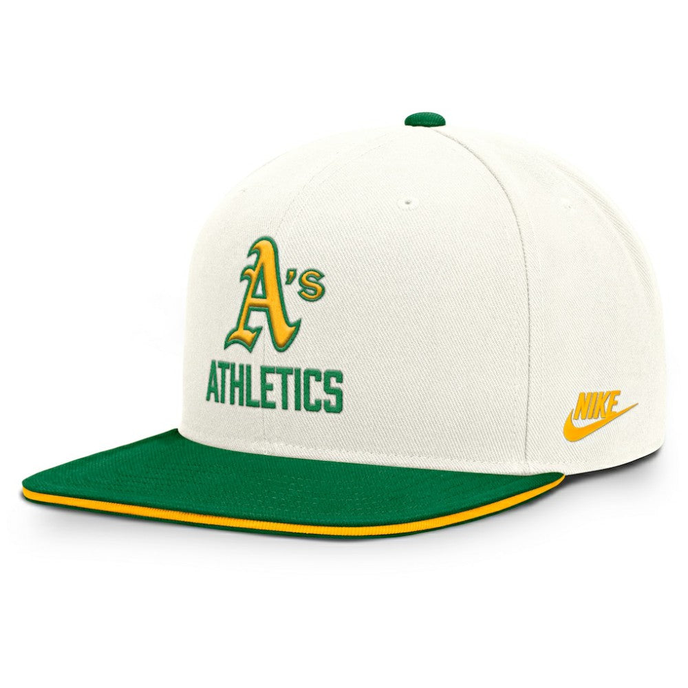 Athletics Nike Cooperstown Pro Dri-FIT Snapback Hat - Cream/Green - Nike Discount