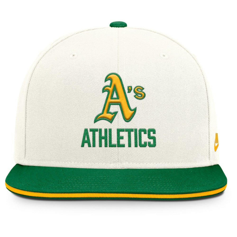 Athletics Nike Cooperstown Pro Dri-FIT Snapback Hat - Cream/Green - Nike Discount