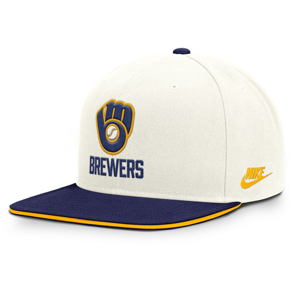 Milwaukee Brewers Nike Cooperstown Pro Dri-FIT Snapback Hat - Cream/Royal - Nike Discount