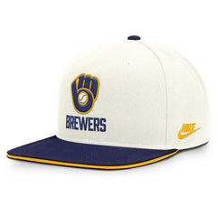 Milwaukee Brewers Nike Cooperstown Pro Dri-FIT Snapback Hat - Cream/Royal - Nike Discount