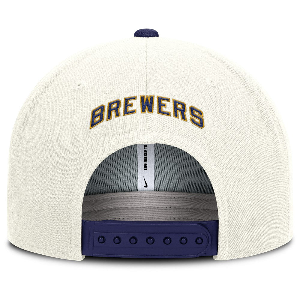 Milwaukee Brewers Nike Cooperstown Pro Dri-FIT Snapback Hat - Cream/Royal - Nike Discount