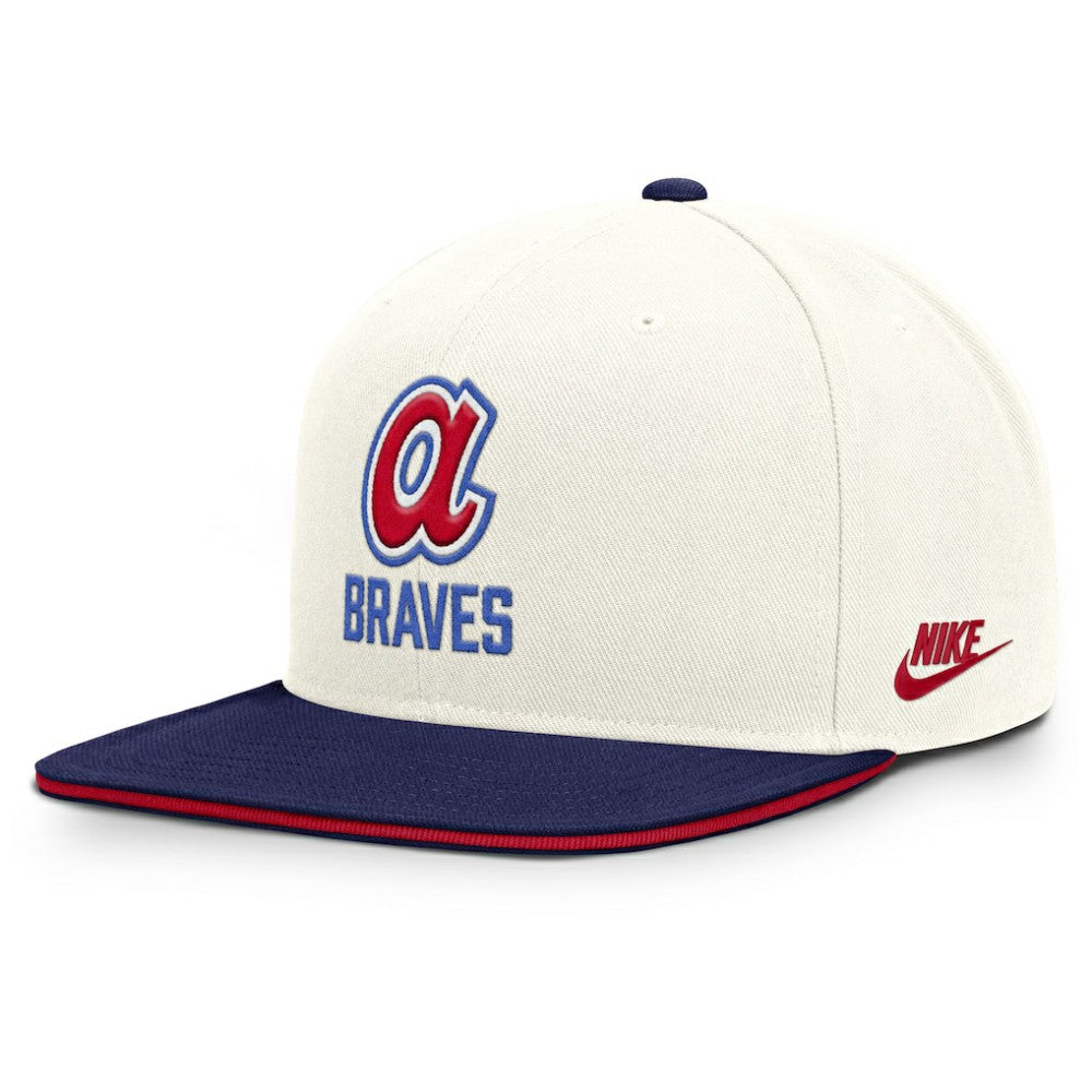 Atlanta Braves Nike Cooperstown Pro Dri-FIT Snapback Hat - Cream/Royal - Nike Online