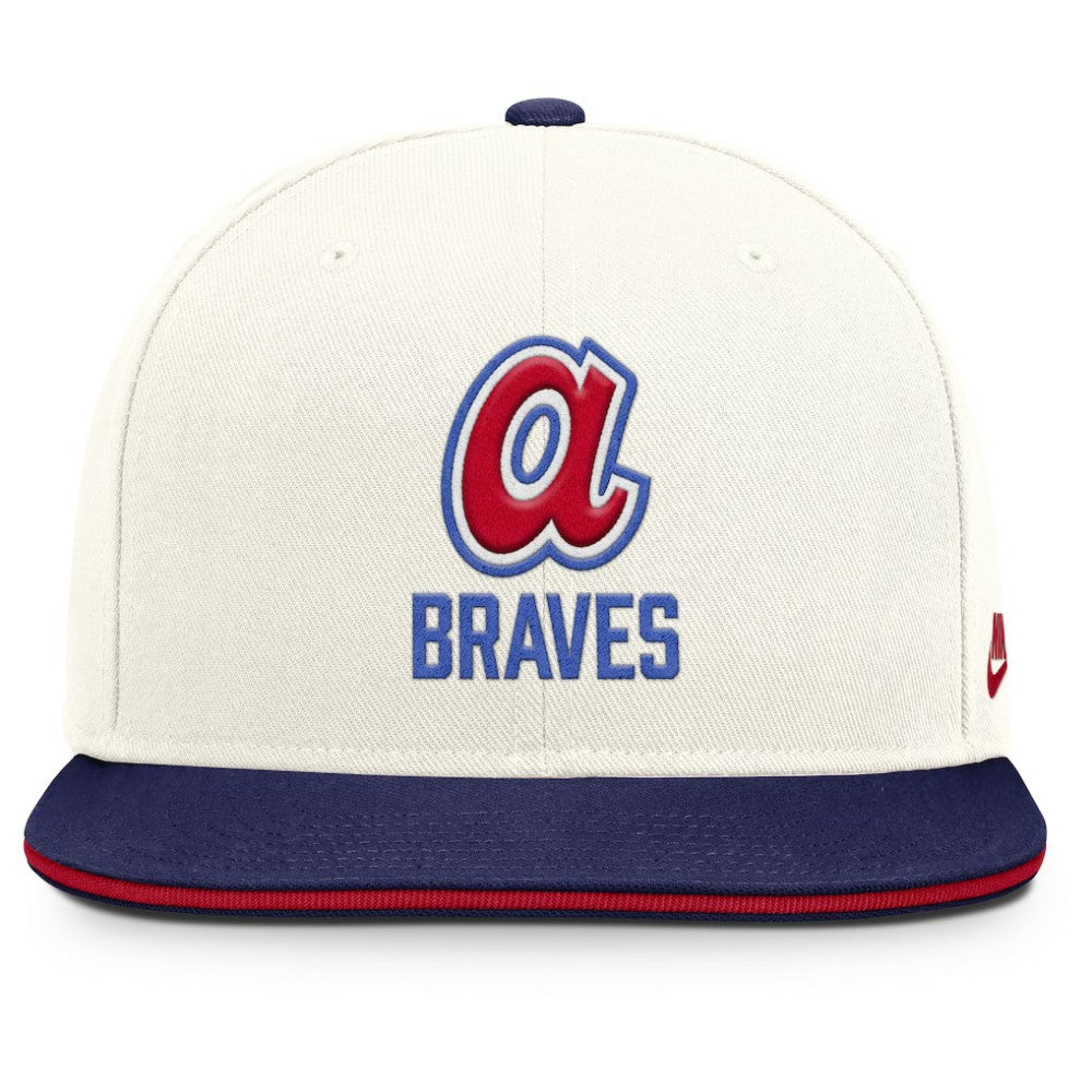 Atlanta Braves Nike Cooperstown Pro Dri-FIT Snapback Hat - Cream/Royal - Nike Online