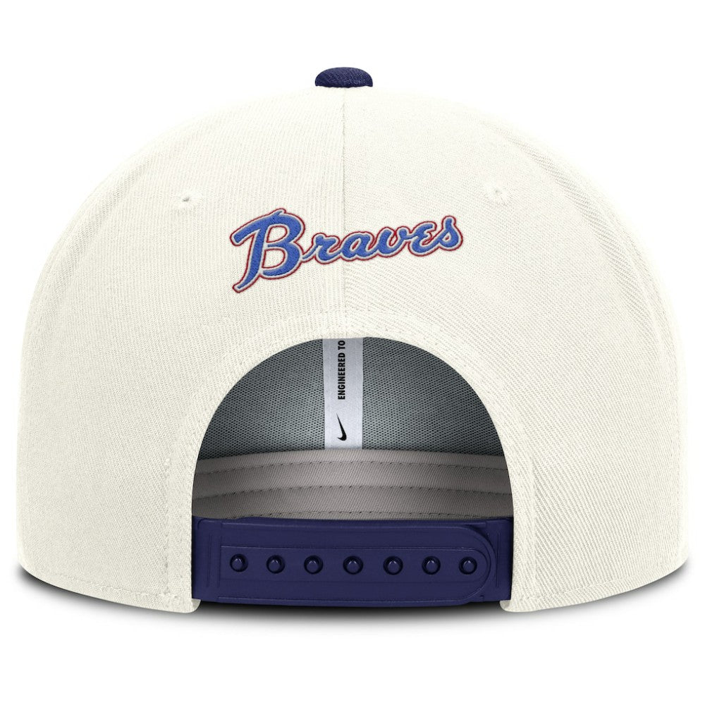 Atlanta Braves Nike Cooperstown Pro Dri-FIT Snapback Hat - Cream/Royal - Nike Online