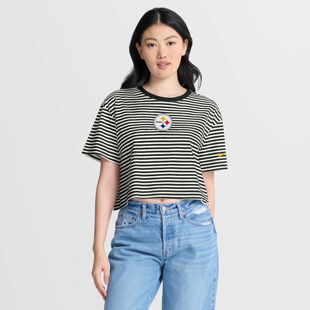 Nike Pittsburgh Steelers Women's Striped Cropped T-Shirt Black/Cream