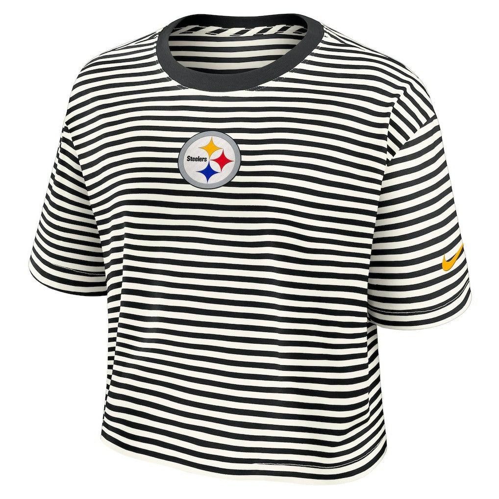 Nike Pittsburgh Steelers Women's Striped Cropped T-Shirt Black/Cream