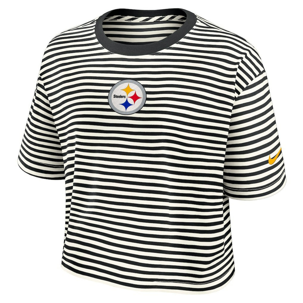 Nike Pittsburgh Steelers Women's Striped Cropped T-Shirt Black/Cream
