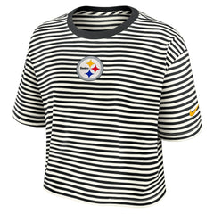 Nike Pittsburgh Steelers Women's Striped Cropped T-Shirt Black/Cream