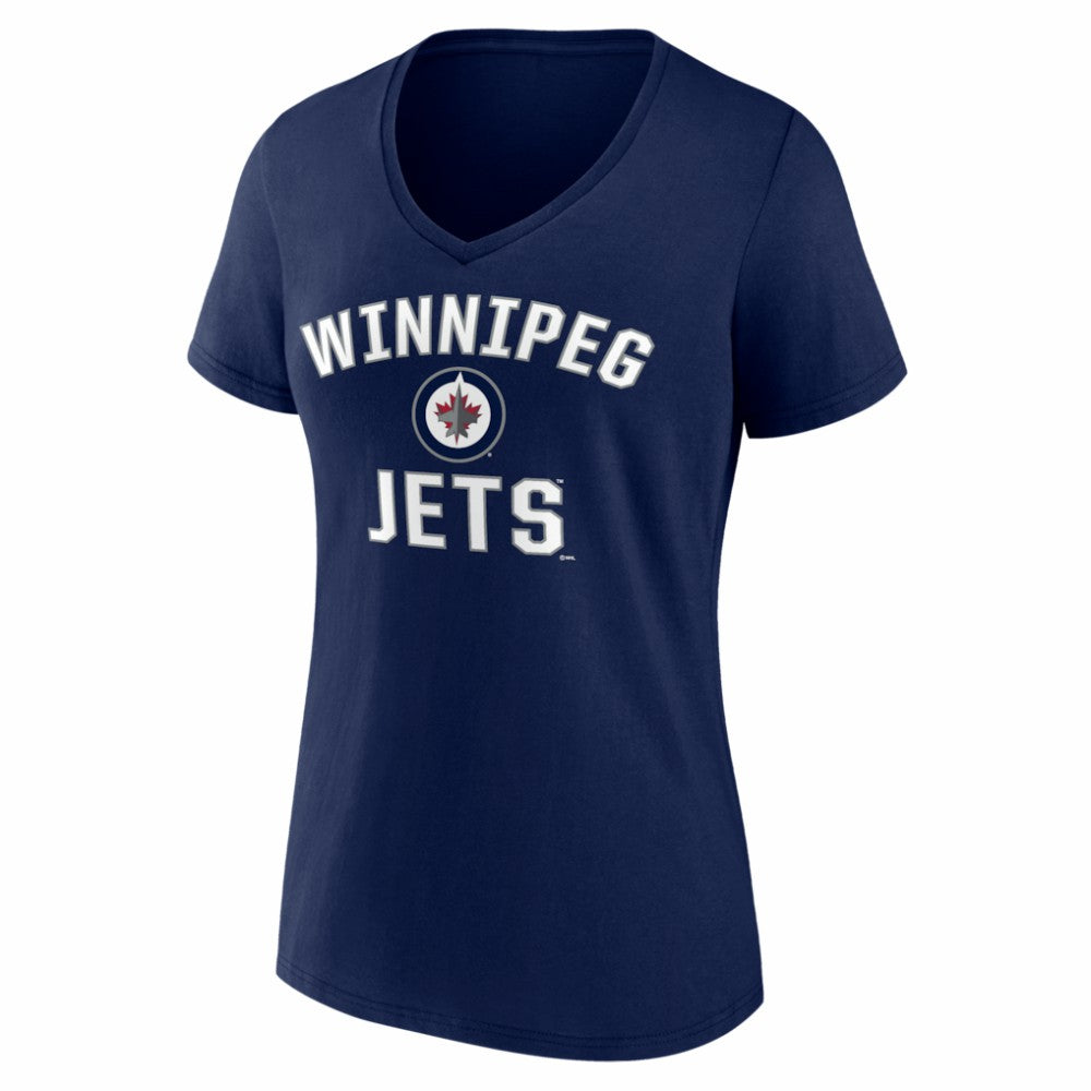Winnipeg Jets Logo Athletic Women's Arch Victory V-Neck T-Shirt - Navy - NHL 2001552664