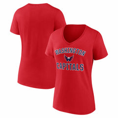 Washington Capitals Logo Athletic Women's Arch Victory V-Neck T-Shirt - Red - NHL 2001552665