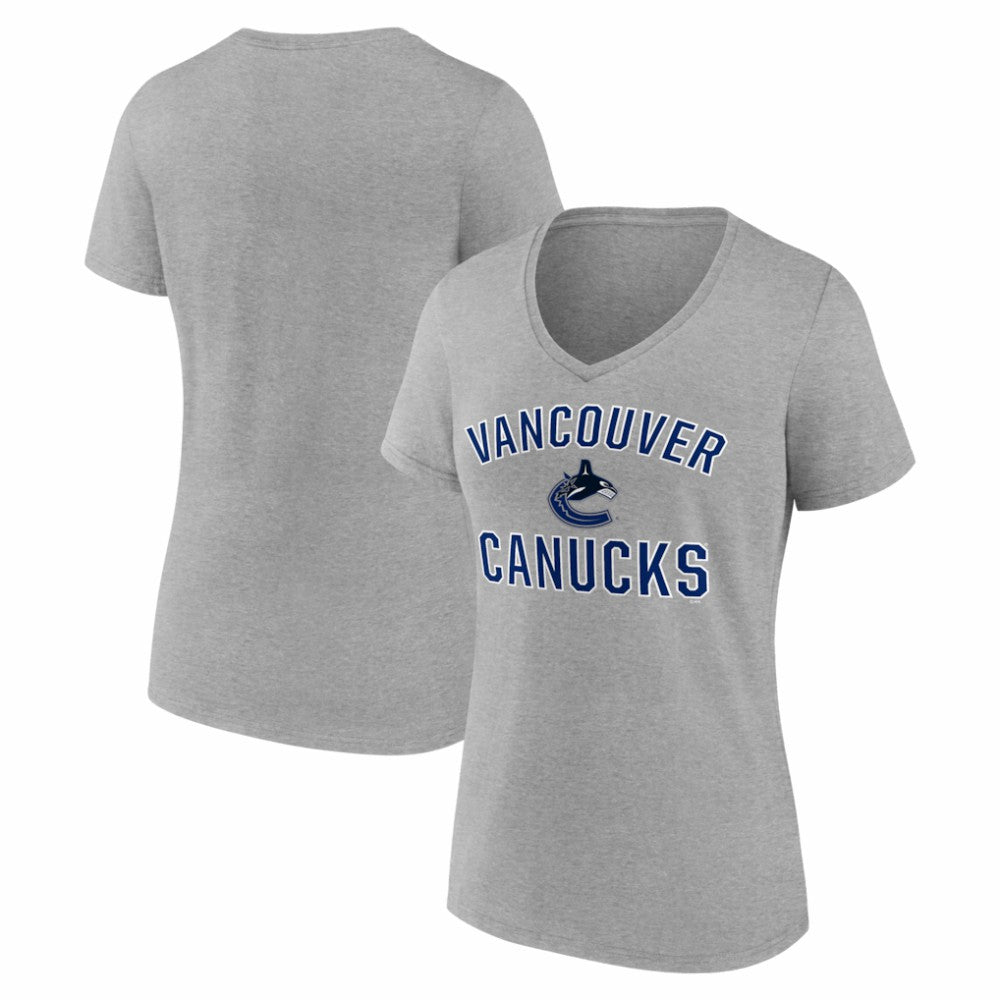 Vancouver Canucks Logo Athletic Women's Arch Victory V-Neck T-Shirt - Heather Gray - NHL 2001552667