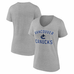 Vancouver Canucks Logo Athletic Women's Arch Victory V-Neck T-Shirt - Heather Gray - NHL 2001552667