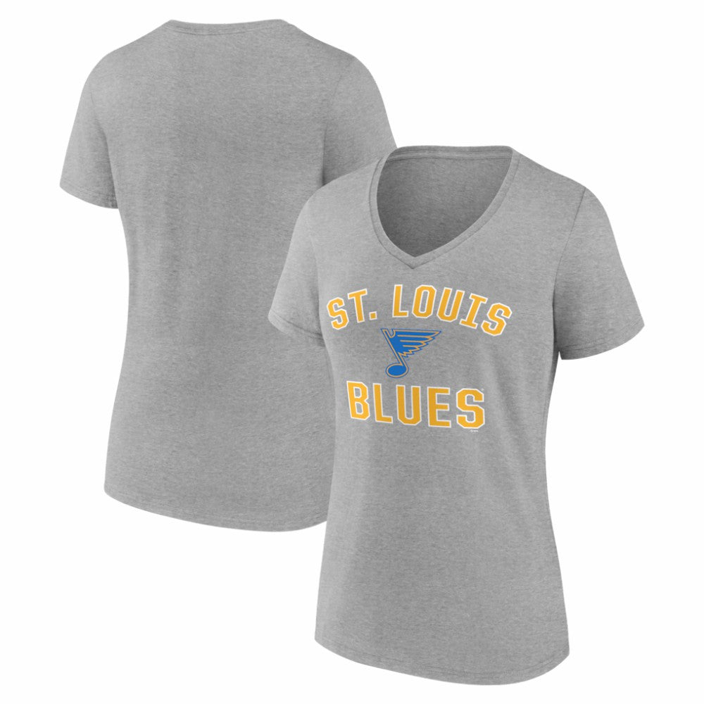 St. Louis Blues Logo Athletic Women's Arch Victory V-Neck T-Shirt - Heather Gray - NHL 2001552671