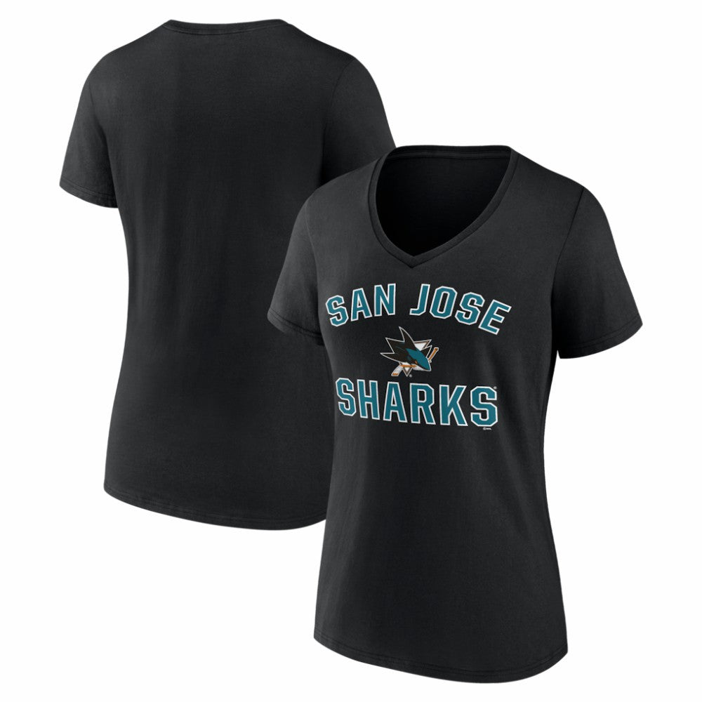 San Jose Sharks Logo Athletic Women's Arch Victory V-Neck T-Shirt - Black - NHL 2001552673