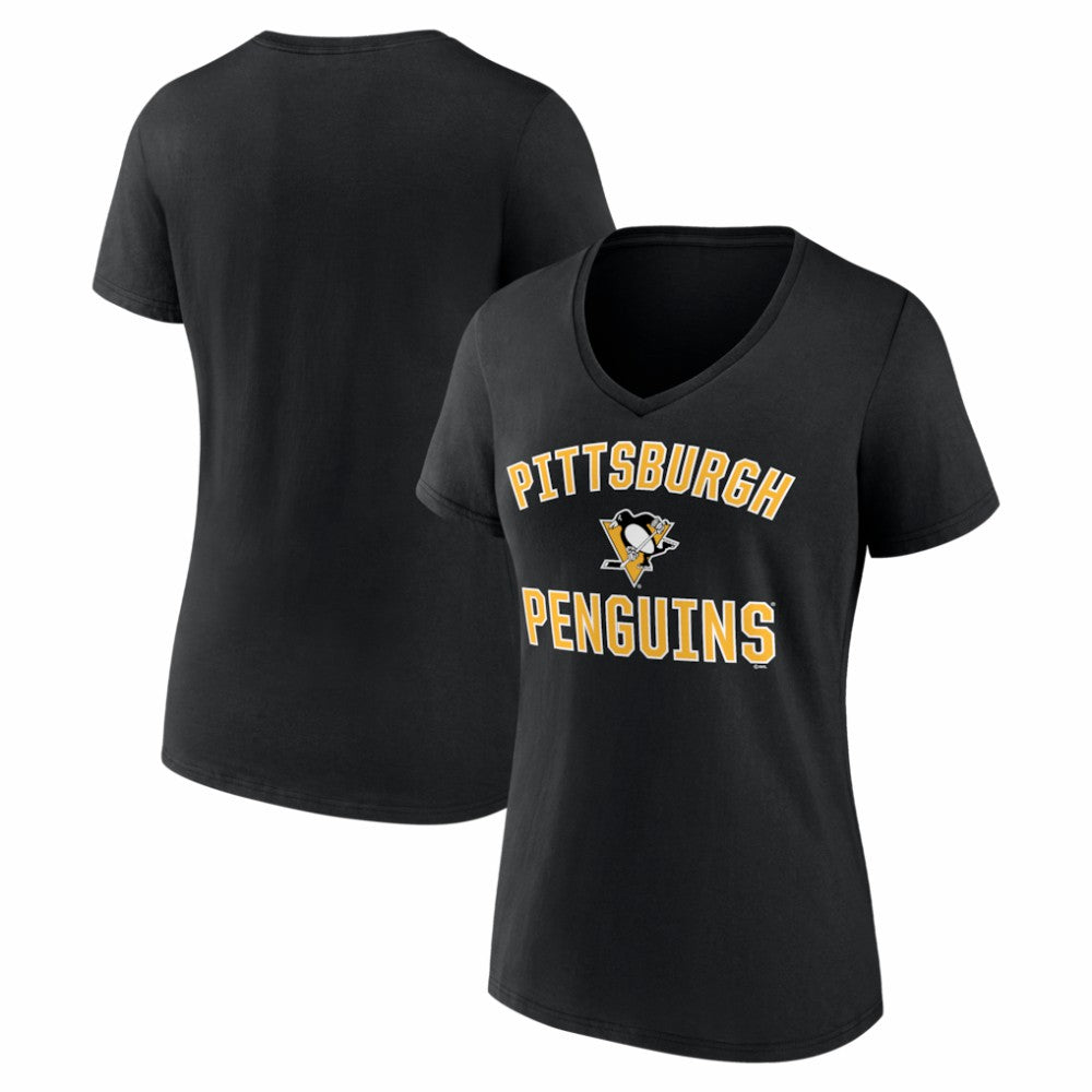 Pittsburgh Penguins Logo Athletic Women's Arch Victory V-Neck T-Shirt - Black - NHL 2001552674