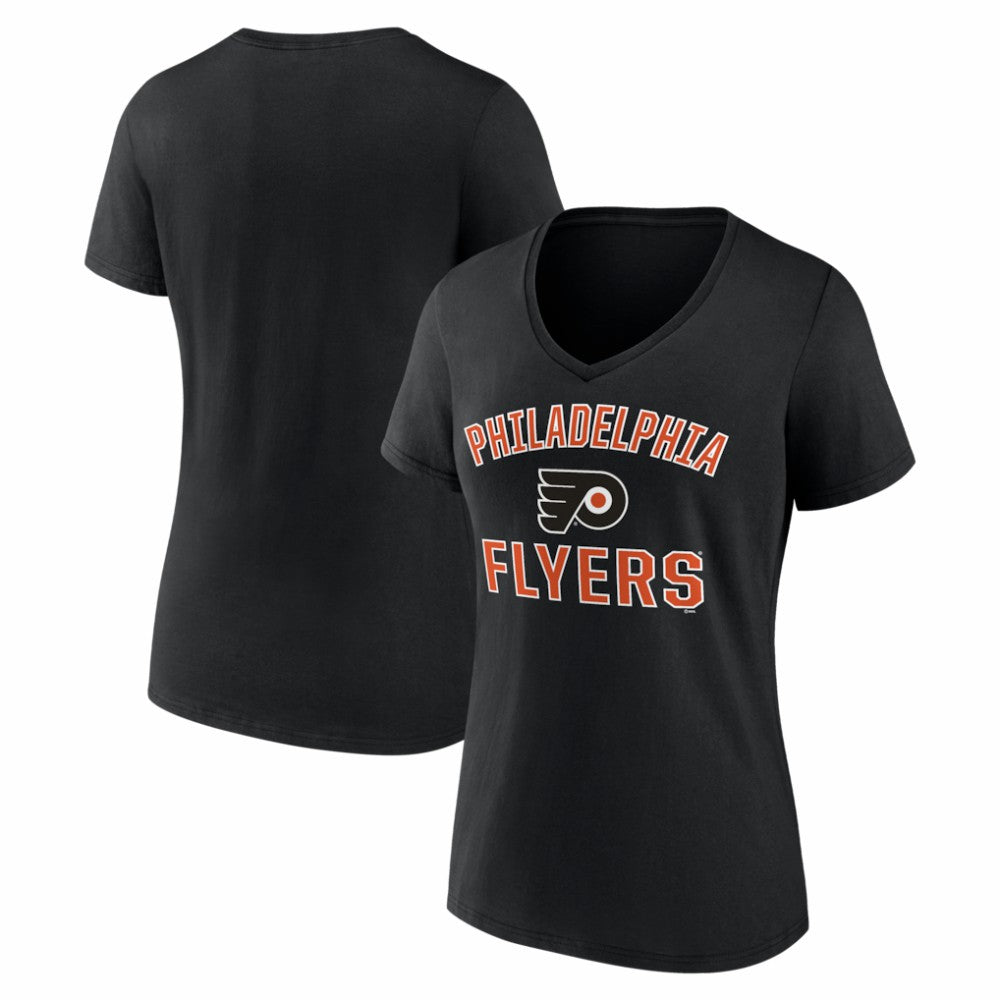 Philadelphia Flyers Logo Athletic Women's Arch Victory V-Neck T-Shirt - Black - NHL 2001552675