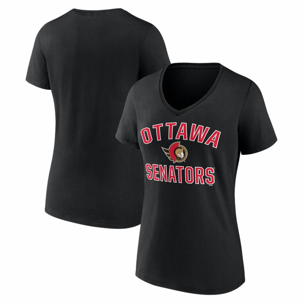 Ottawa Senators Logo Athletic Women's Arch Victory V-Neck T-Shirt - Black - NHL 2001552676
