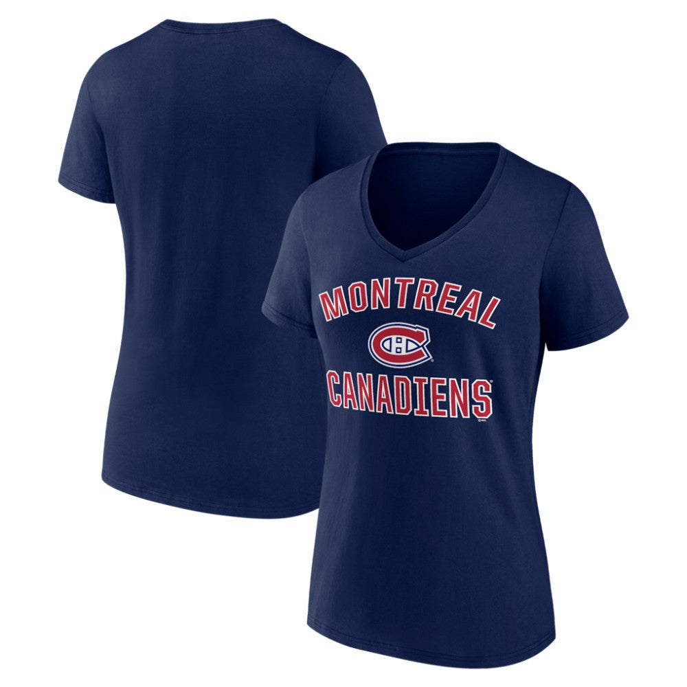 Montreal Canadiens Logo Athletic Women's Arch Victory V-Neck T-Shirt - Navy - NHL 2001552681