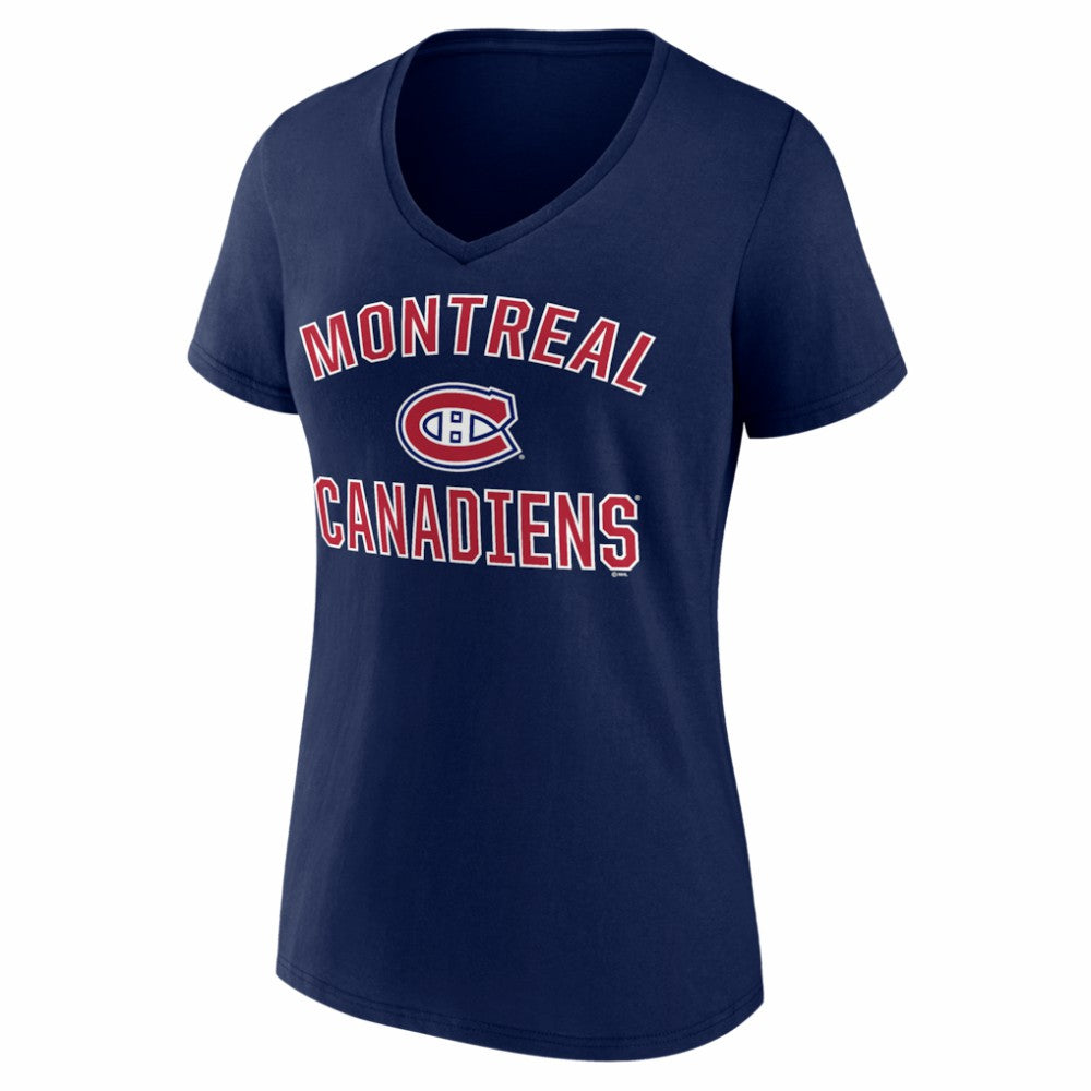 Montreal Canadiens Logo Athletic Women's Arch Victory V-Neck T-Shirt - Navy - NHL 2001552681