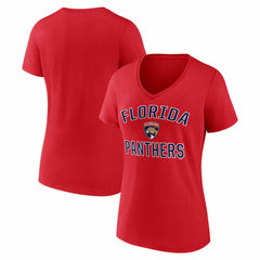 Florida Panthers Logo Athletic Women's Arch Victory V-Neck T-Shirt - Red - NHL 2001552684
