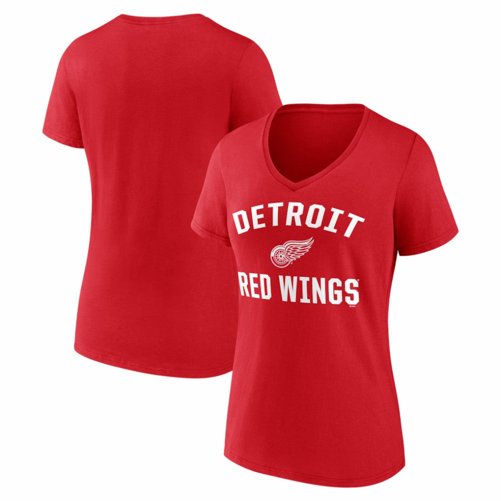 Detroit Red Wings Logo Athletic Women's Arch Victory V-Neck T-Shirt - Red - NHL 2001552686