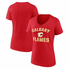 Calgary Flames Logo Athletic Women's Arch Victory V-Neck T-Shirt - Red - NHL 2001552692
