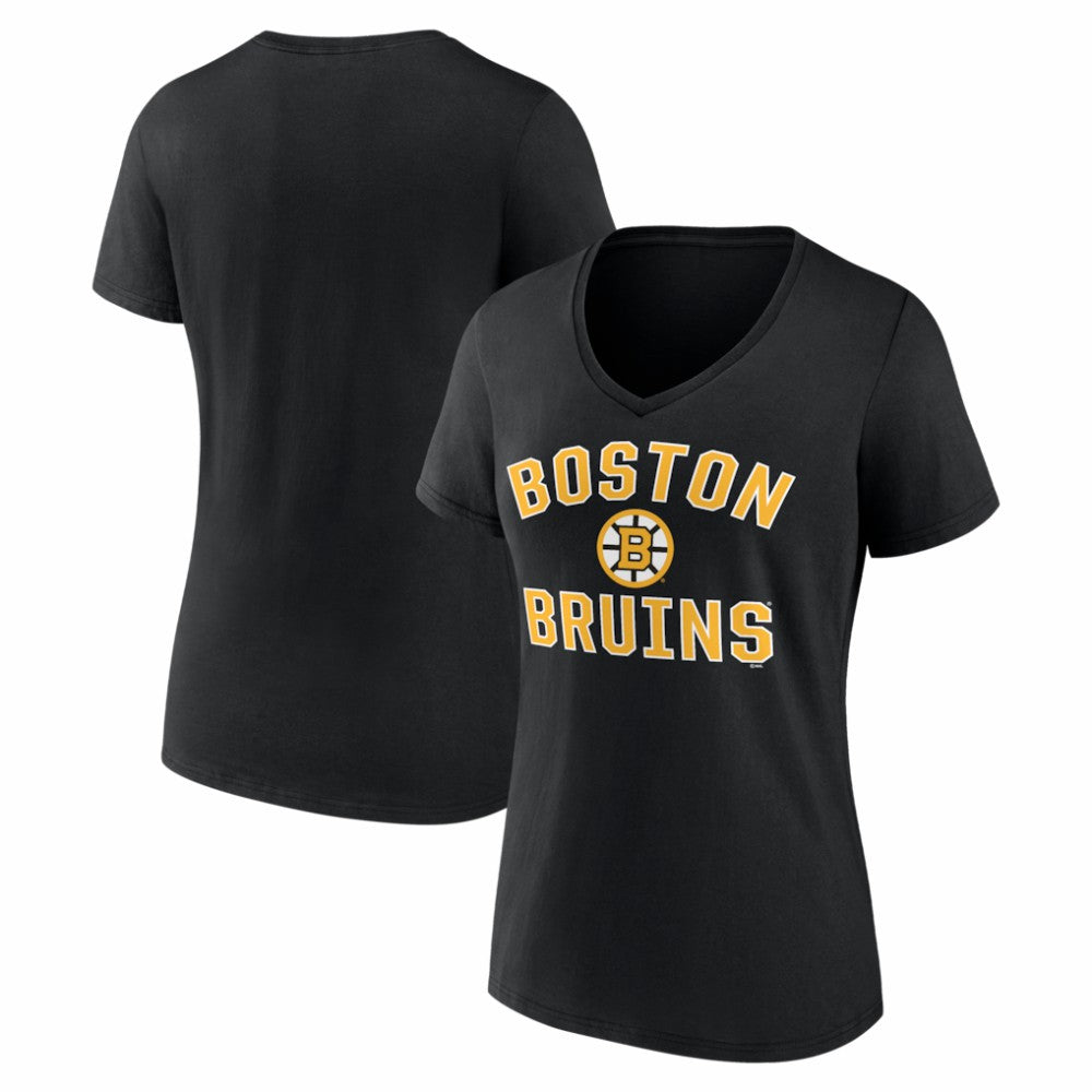 Boston Bruins Logo Athletic Women's Arch Victory V-Neck T-Shirt - Black - NHL 2001552694