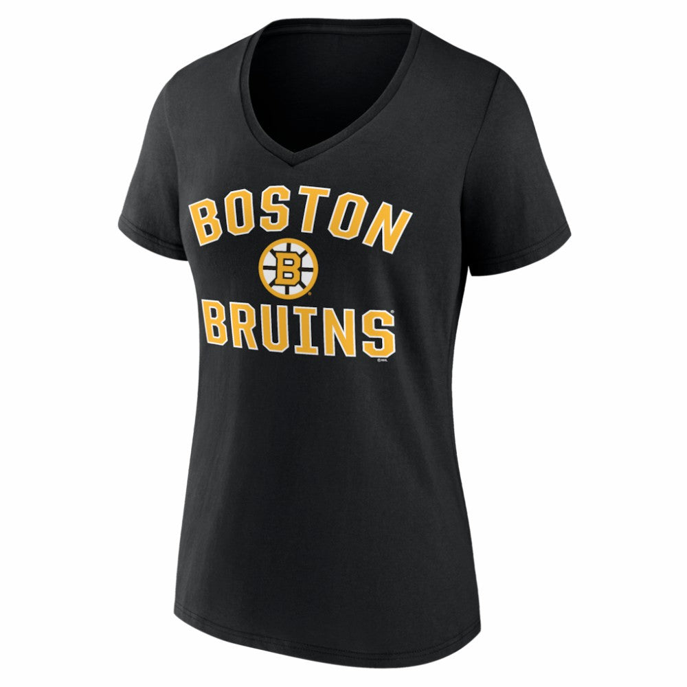 Boston Bruins Logo Athletic Women's Arch Victory V-Neck T-Shirt - Black - NHL 2001552694